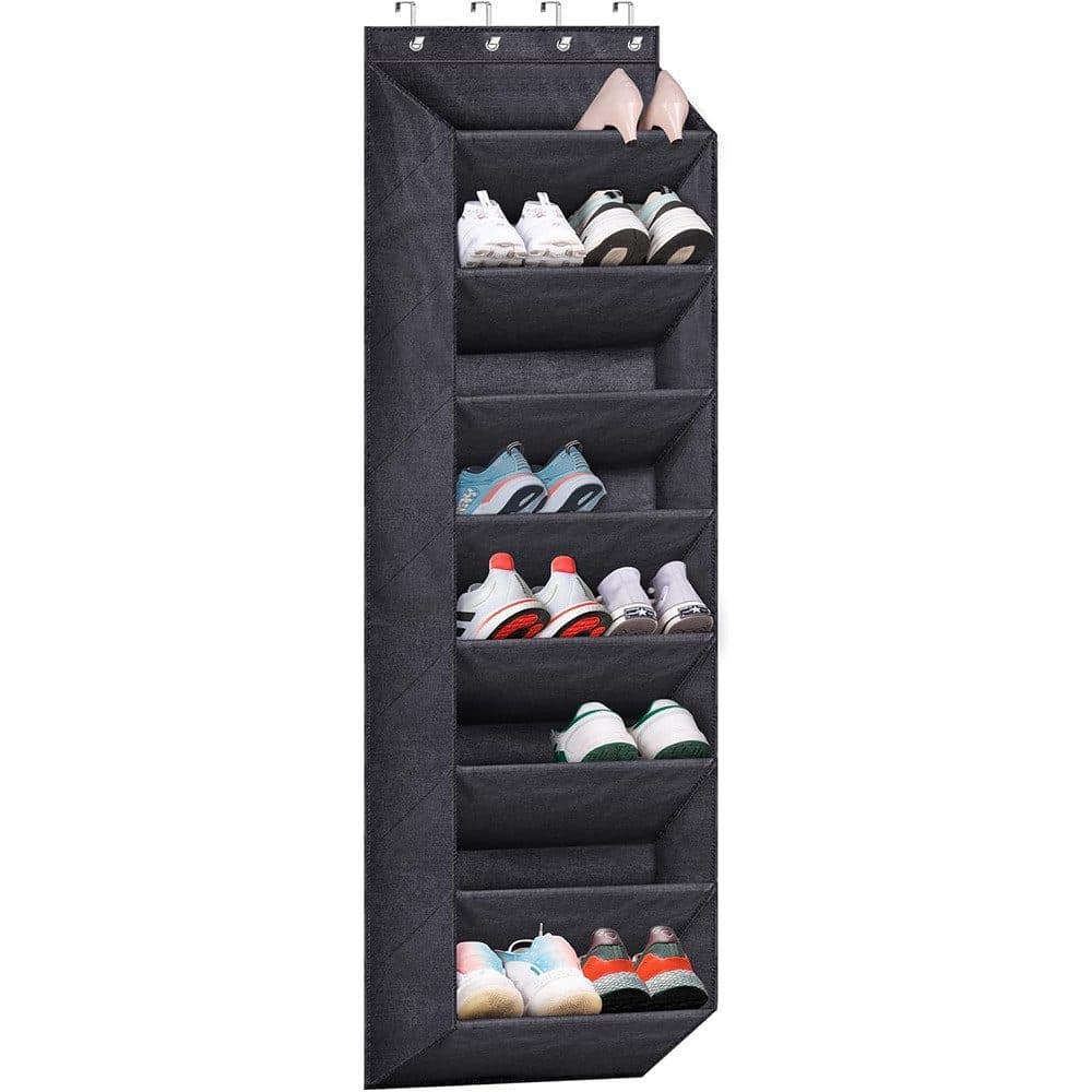 12 Pairs Wall Mounted Shoe Rack with Hooks, Shoe Hanger Storage for Door, 24 × 12 × 4 inches, Black — image 2
