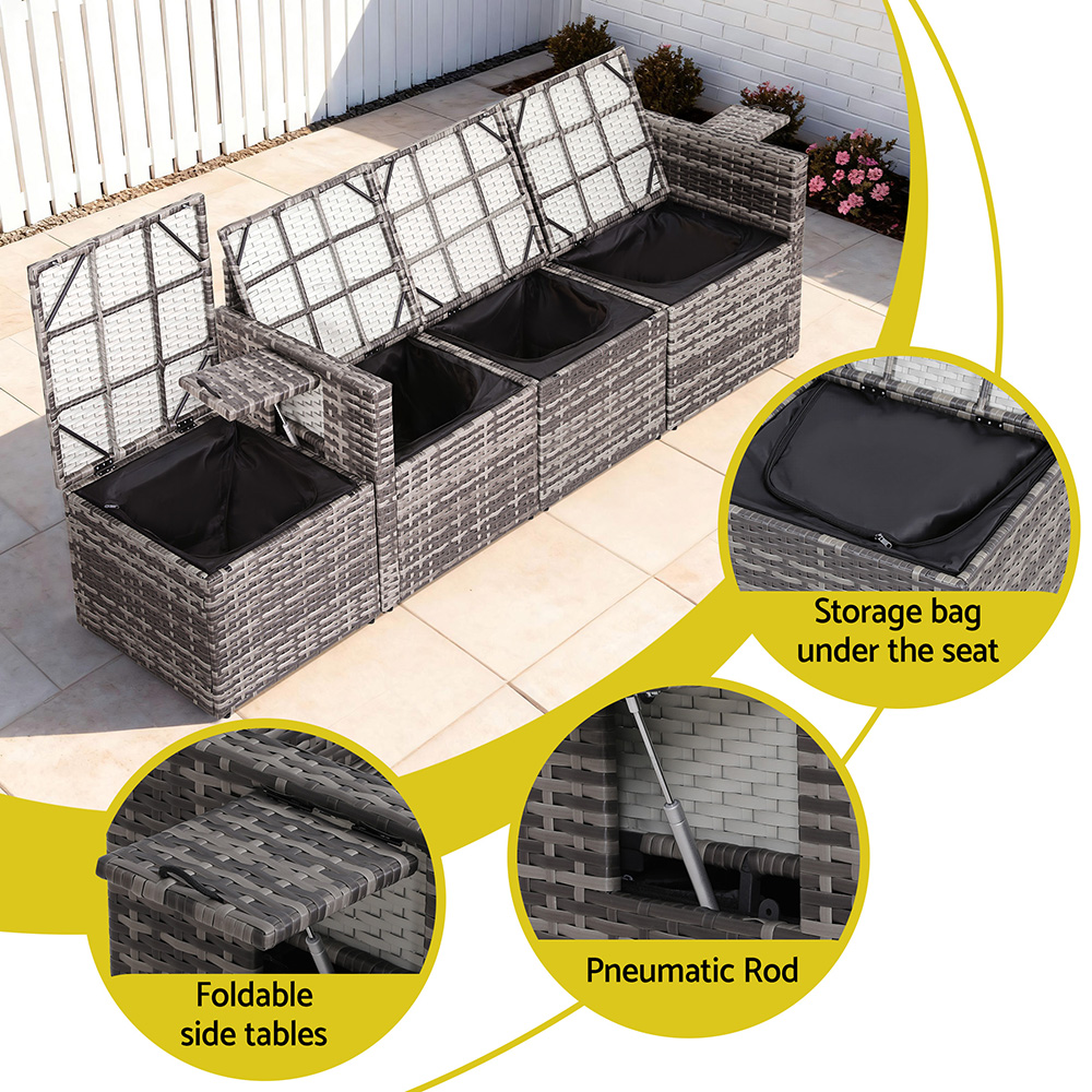 Gardeon 5 Pieces Outdoor Sofa Set 4-Seater Grey Rattan Patio Furniture Table and Chair Setting — image 6