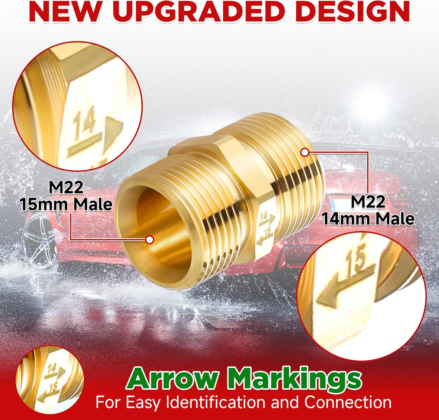 Pressure Washer Coupler, Metric M22 15mm Male Thread to M22 14mm Male Fitting, 4500 PSI — image 3