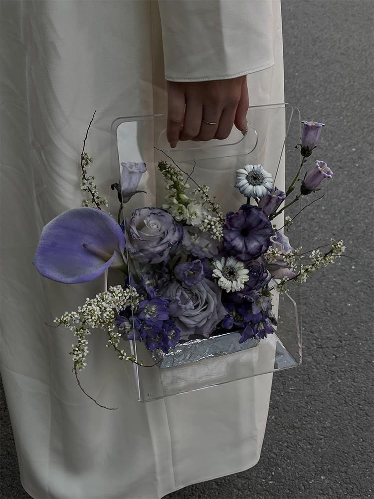 Acrylic Hand-held Vase,High-end Transparent Flower Box,Portable Flower Basket Floral Arrangement Flower (Acrylic vase) — image 4