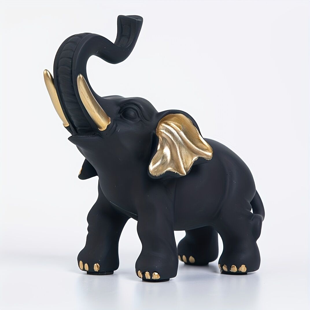 Vitality Corner — 1pc Lucky Fortune Elephant Decoration, Resin Statue Art Craft for Bookshelf Home Living Room Office Cafe Decor, Room Tabletop Display — image 5