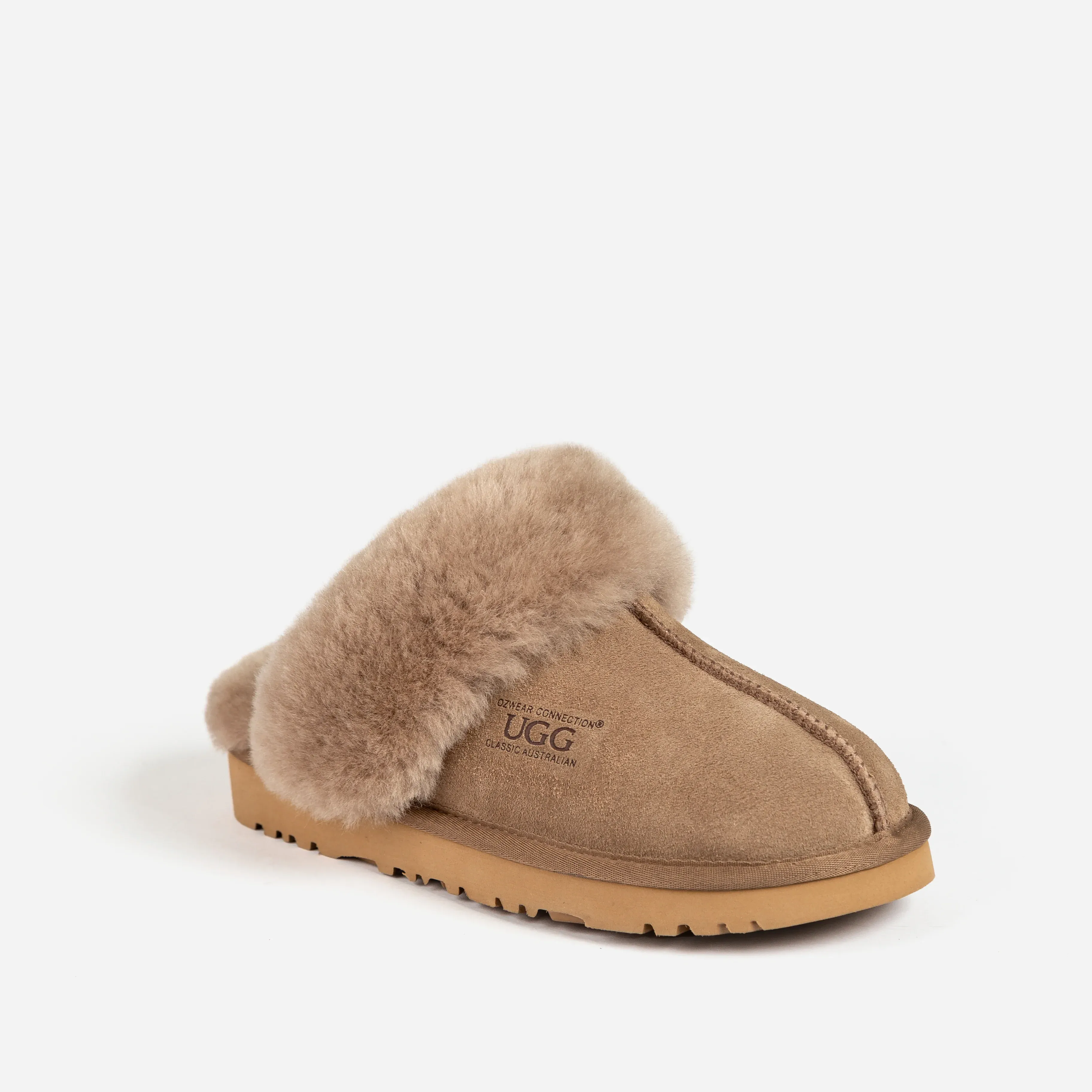 Ugg Slippers Premium Australia Sheepskin Unisex Scuffette Suede (Unisex Cow Suede) (BROWN, EU35)