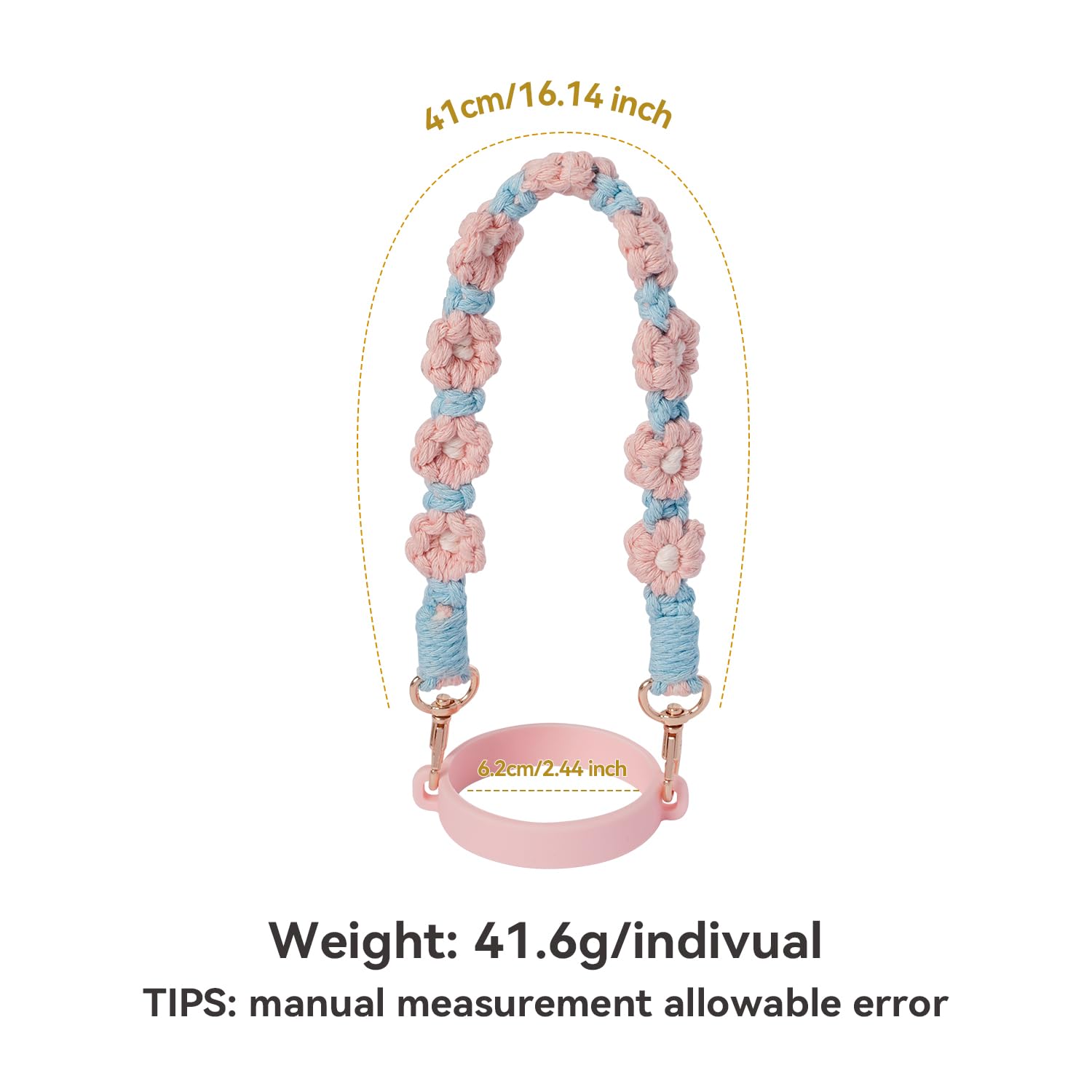 Hand-Woven Flower Water Bottle Strap with Silicone Ring 41cm/16.14 inch – Universal Cup Holder for 14oz, 30oz, and 40oz Stanley Tumblers, Adjustable Shoulder — image 2