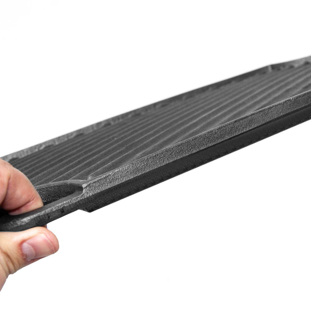 Reversible Cast Iron Griddle Rectangular BBQ Plate 43 × 24cm Double-Sided Flat Top Griddle Pan and Grooved Grill for Gas Stovetop Oven and Open Fire Black — image 3
