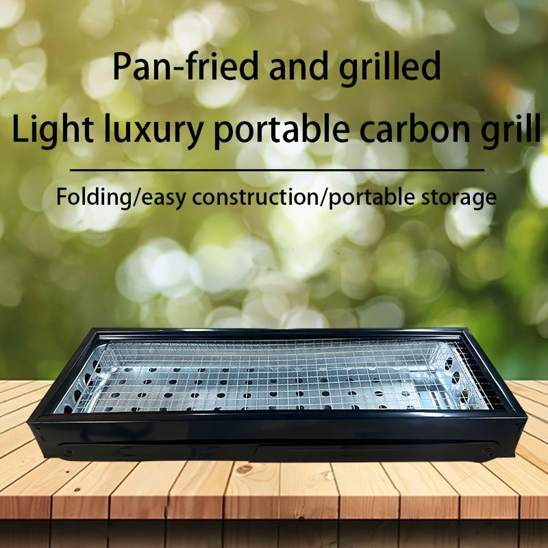Portable foldable barbecue grill with adjustable height and built-in side rack - heavy-duty metal outdoor barbecue grill, suitable for backyard, camping — image 2