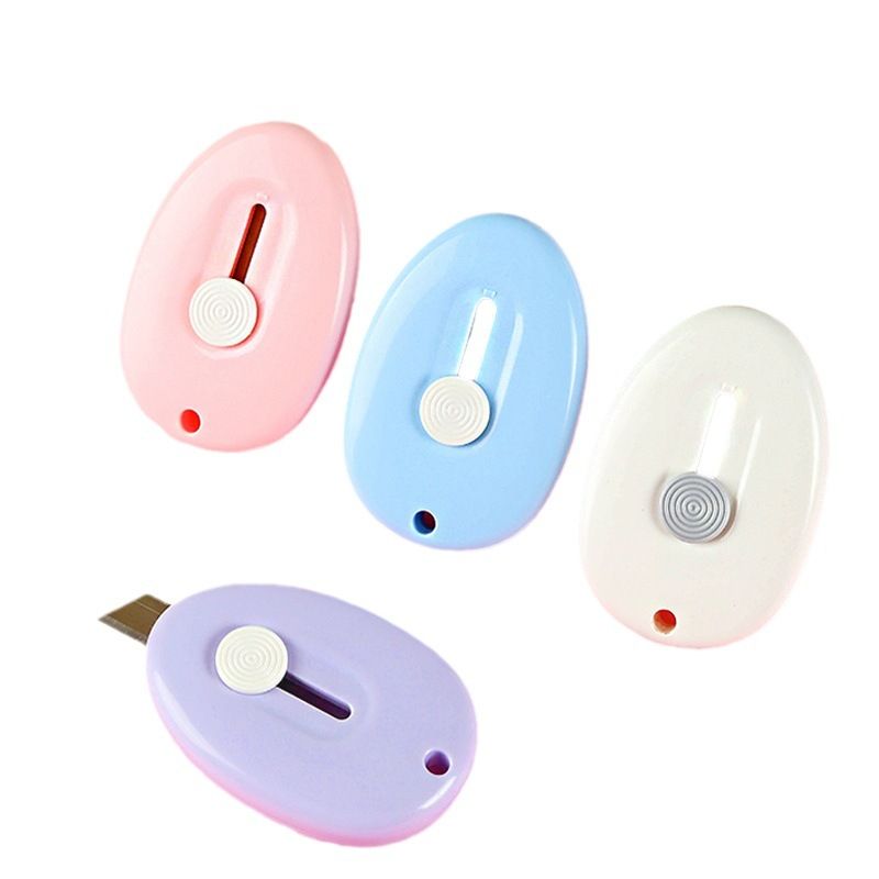 4 Pack Mini Box Cutter Retractable Utility Knife Letter Opener Envelope Slitter, Box Cutter with Key (Blue, Pink, Purple, White)