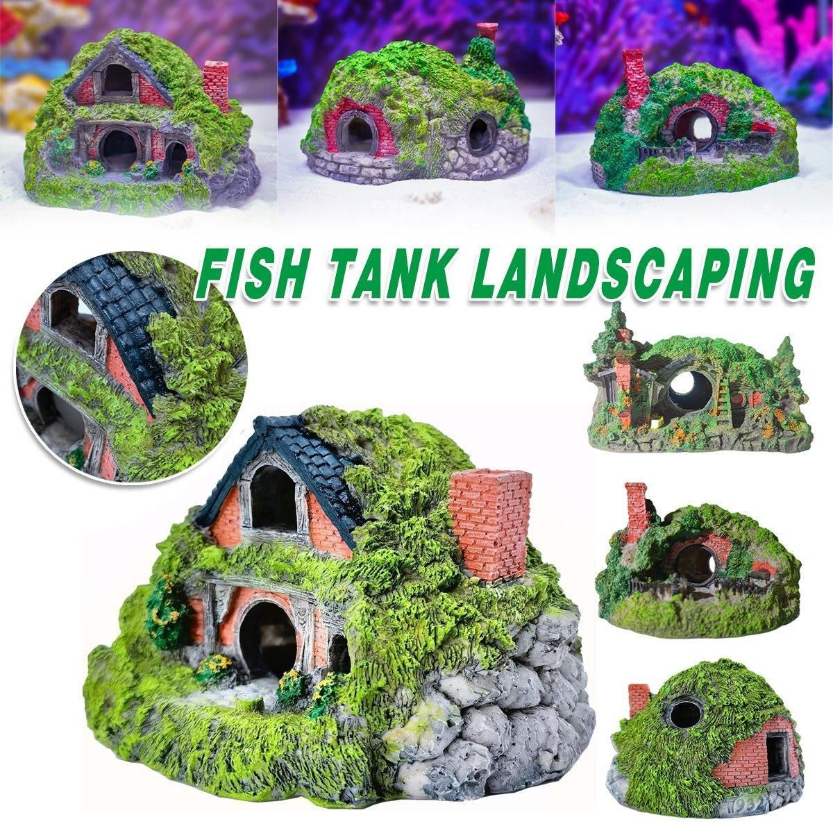 Resin Grass House Aquarium Ornament Natural Fish Tank Decoration Hideaway - A โ image 2