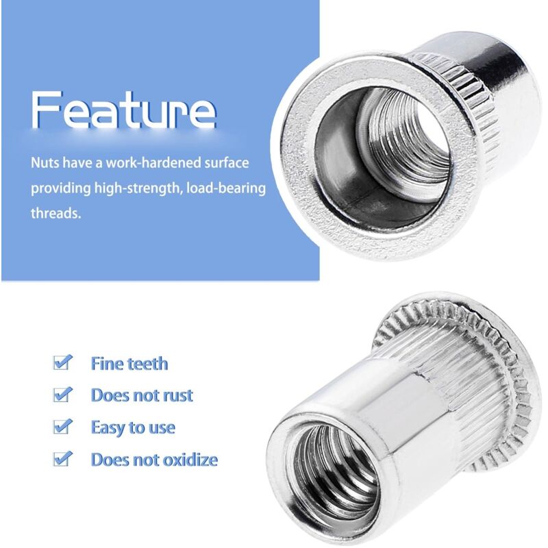 100 pcs M6 Stainless Steel Rivet Nuts Flat Thread Rivet Nuts — image 2