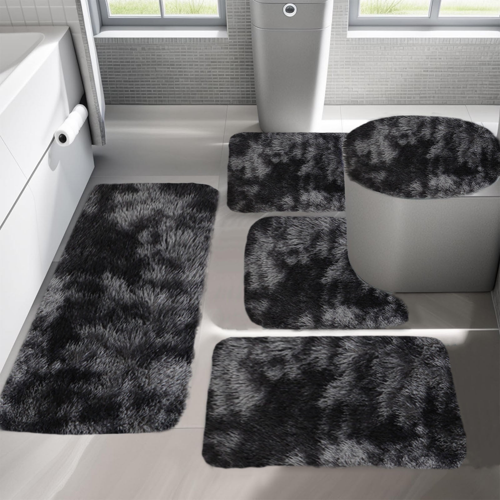 Tie-Dye Bathroom Rugs Sets, Non-Slip Bath Mat Set 5 Piece, Soft Comfortable Washable Bathroom Mat Set, Quicker Dry Bathroom Rug with Toilet Rug Black — image 5