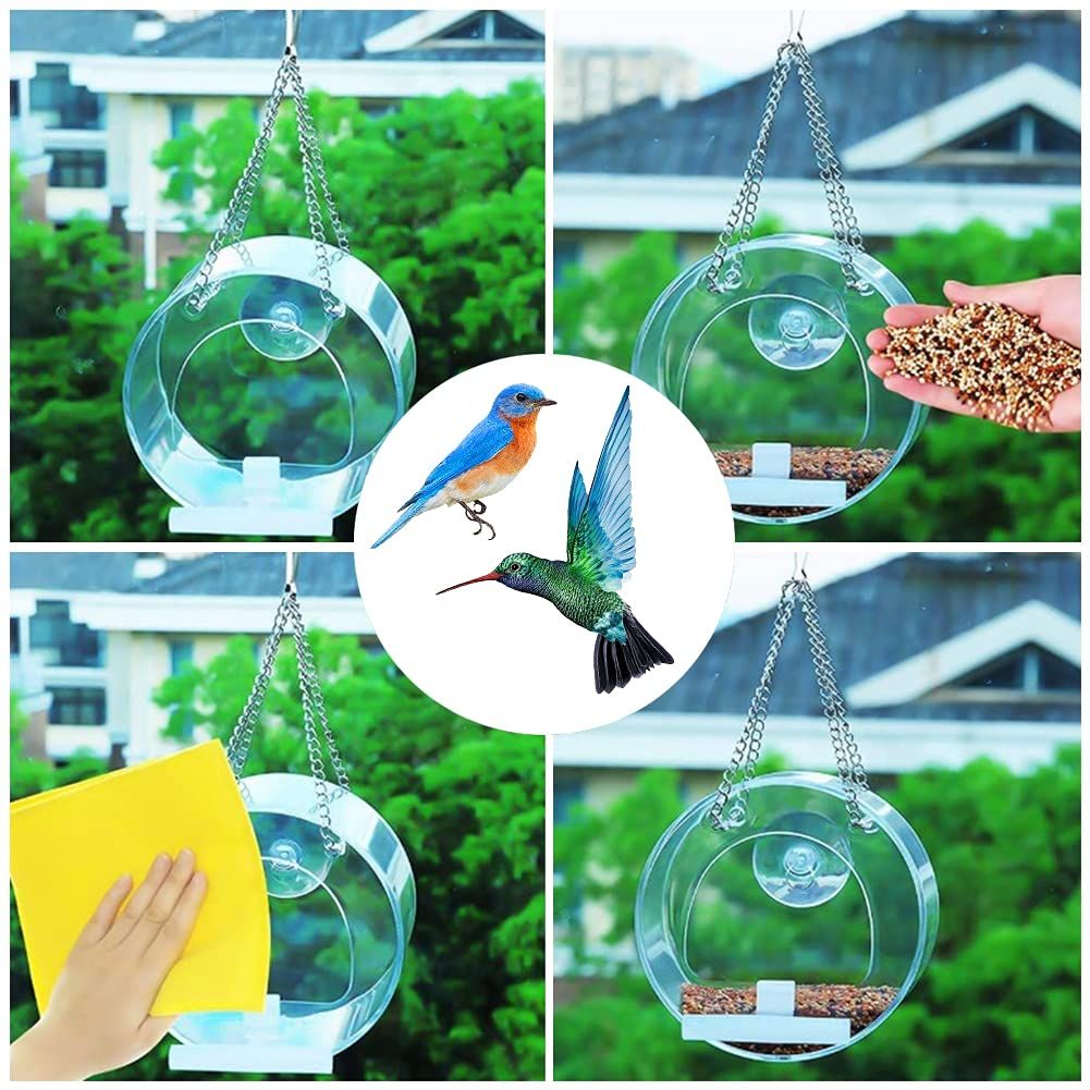 Round Acrylic Hanging Bird Feeder Bowl Transparent Food Cage for Small Birds Indoor Outdoor Feeding Rack for Canaries Parrots Finches โ image 4