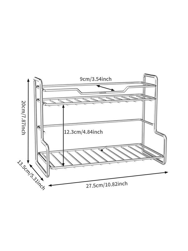 304 Stainless Steel Two Layers Tabletop Storage Rack Kitchen Spice Rack Bathroom Cosmetics Mouthwash Cup Organizer Shelf-Silver โ image 4