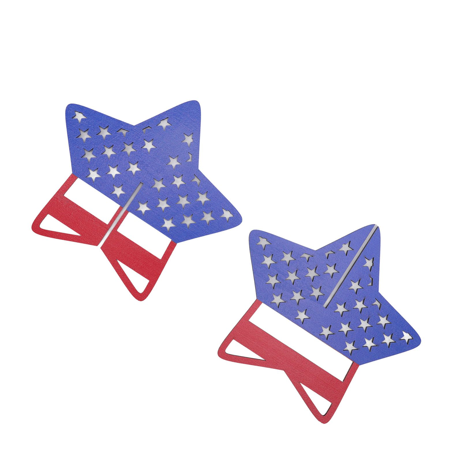 2Pcs Independence Day Wooden Star Blocks Patriotic Standing Decor 4th of July Tabletop Ornament — image 4