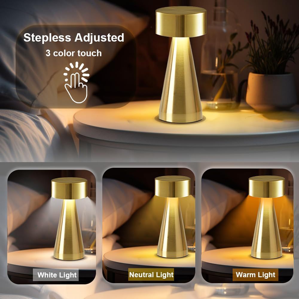 Portable Metal Desk Lamp, Cordless LED Table Lamp,3 Color Touch Control Rechargeable Lamp,3-Levels Brightness Room Decor Desk Lamp — image 3