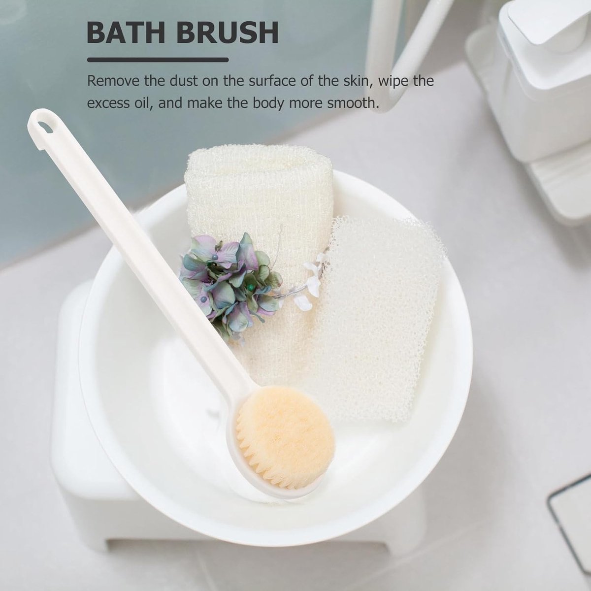 Bath brush - Back brush - Long-handled bath brush - Skin brush - Shower brushes - Bath/shower accessories - shower scrub brushes - white - PP - 37*7.5*2cm โ image 5