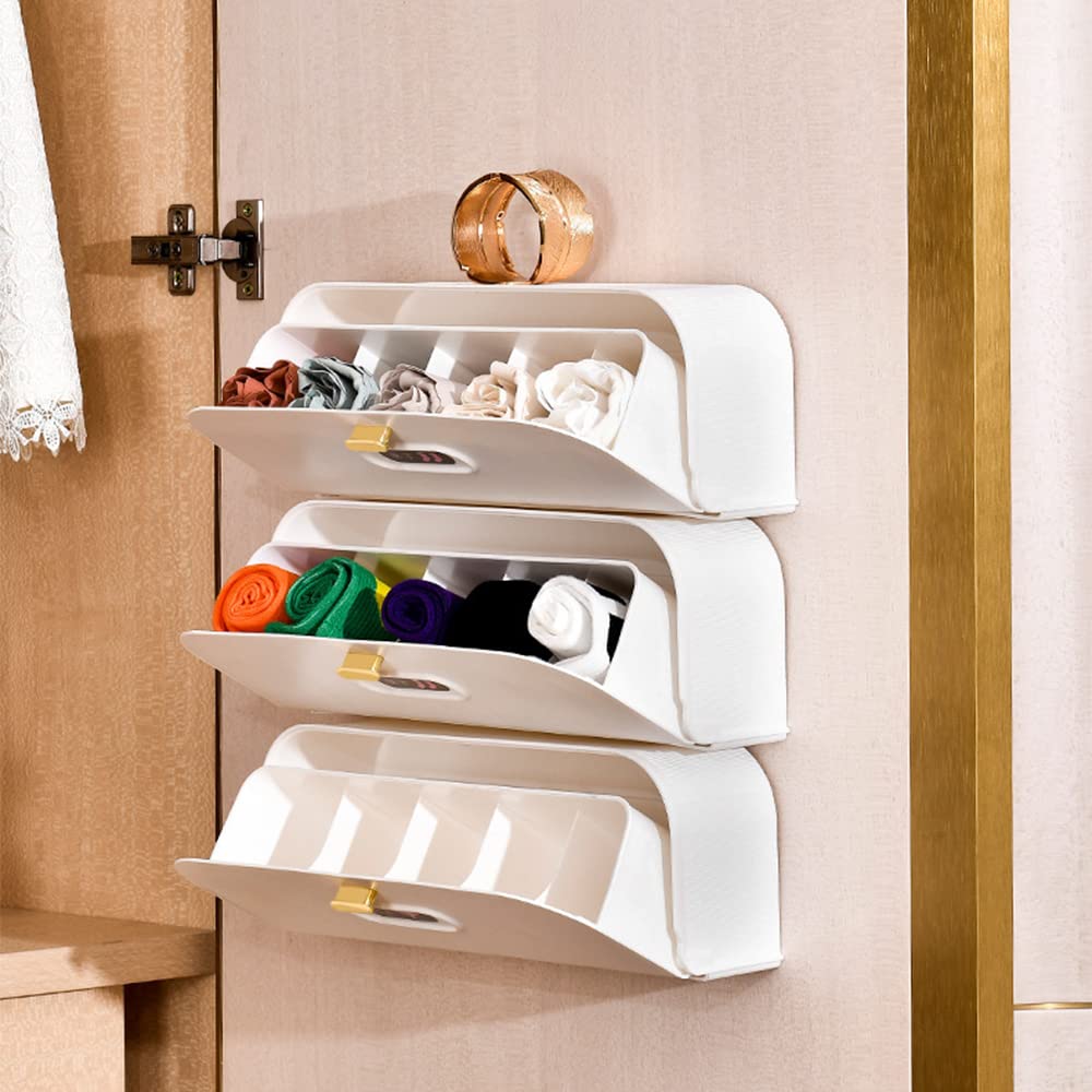 Wall-Mounted Drawer Organizer for Underwear & Socks – 1-Pack Stackable Storage Box with 5 Compartments and Adhesive Mounts (White) — image 3
