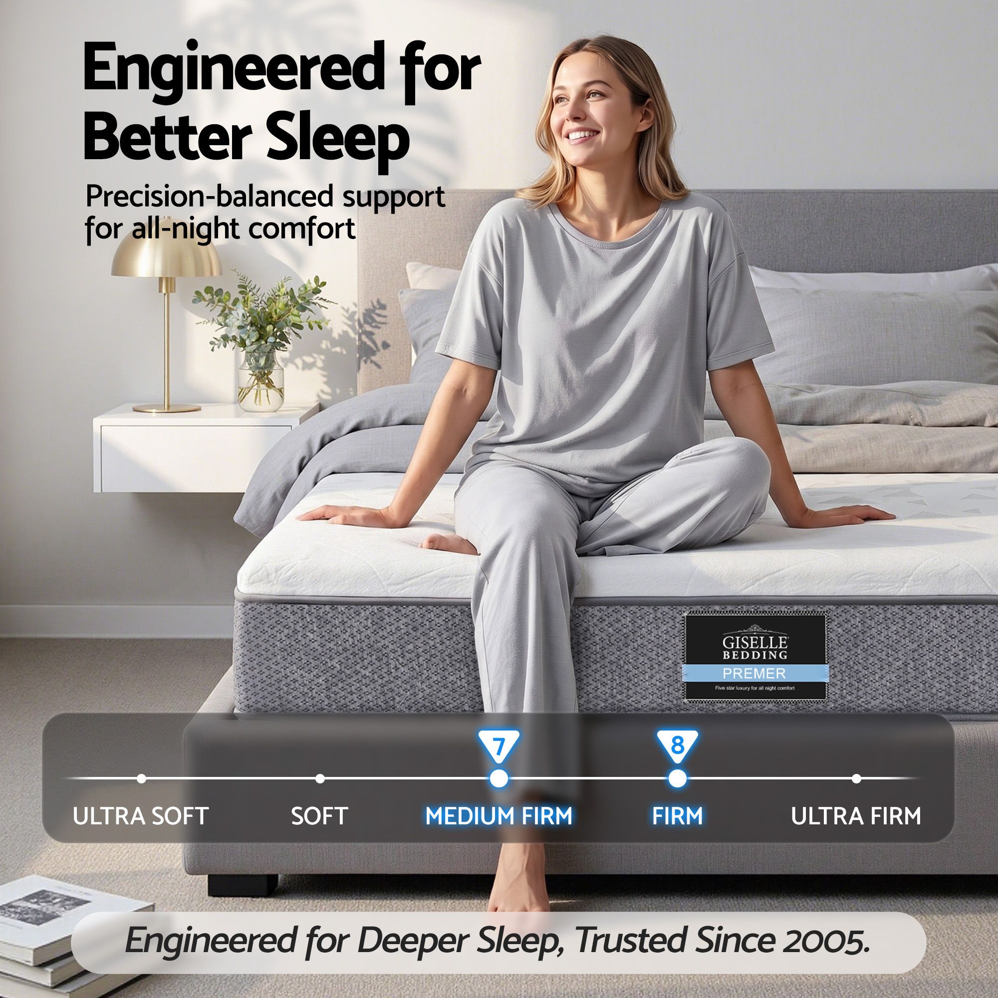 Giselle Bedding King Mattress 23cm Pocket Spring Mattress with Adjustable Firmness Reversible Foam Layer for Medium Firm & Firm Support Motion Isolation โ image 2