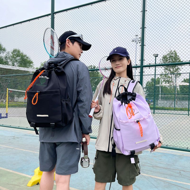 Black Sports Drawstring Backpack - Large Capacity Badminton, Yoga Mat and Gym Bag with Racket Holder for Fitness, Outdoor Training, Travel and Daily Use โ image 2