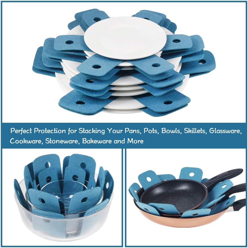 Pot Pan Protectors, Set of 12 and 4 Different Sizes, Larger & Thicker Cyan Pan Protector Pads, Pan Pot Separator Pads for Stacking and Protecting Your Cookware — image 6