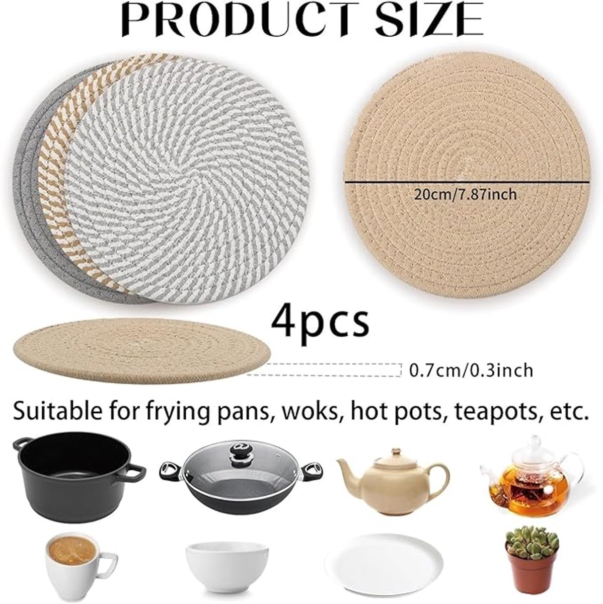 Placemats - Set of 4 - 20cm Placemats - Round Placemats - Heat Resistant Coasters - Washable - Suitable for kitchen tables and family dining rooms — image 2