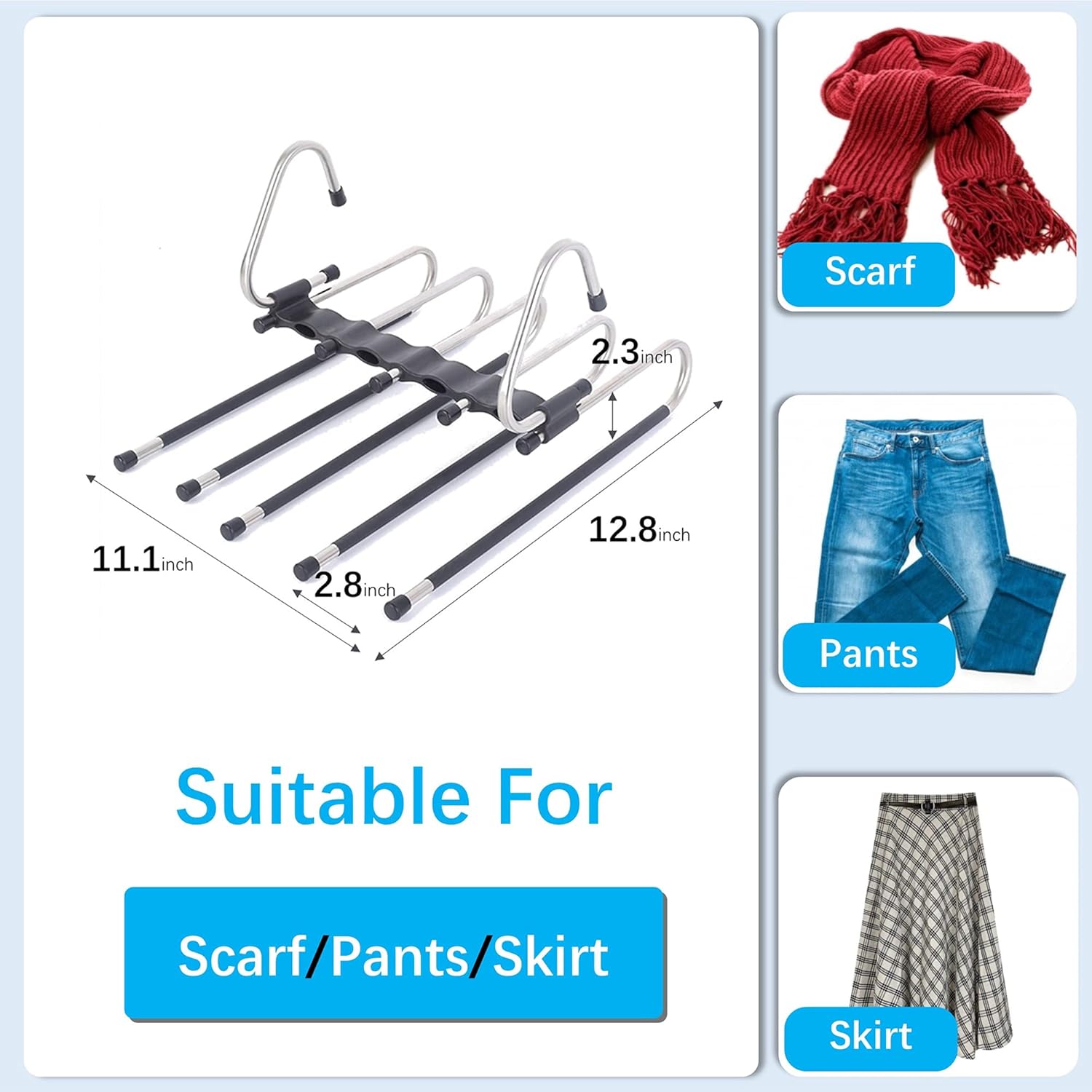 Magic Pants Hangers Space Saving - 2 Pack for Closet Multiple Layers Multifunctional Uses Rack Organizer for Trousers Scarves Slack (2 Pack with 10 Metal โ image 6