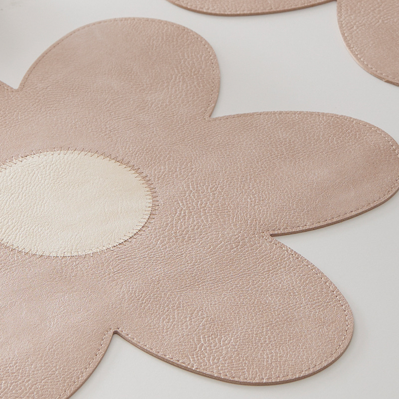 Blue Background With White Heart + Blue Background Set of 6 Reversible Flower Shaped Placemats - Waterproof PU Leather Dining Table Mats โ image 6