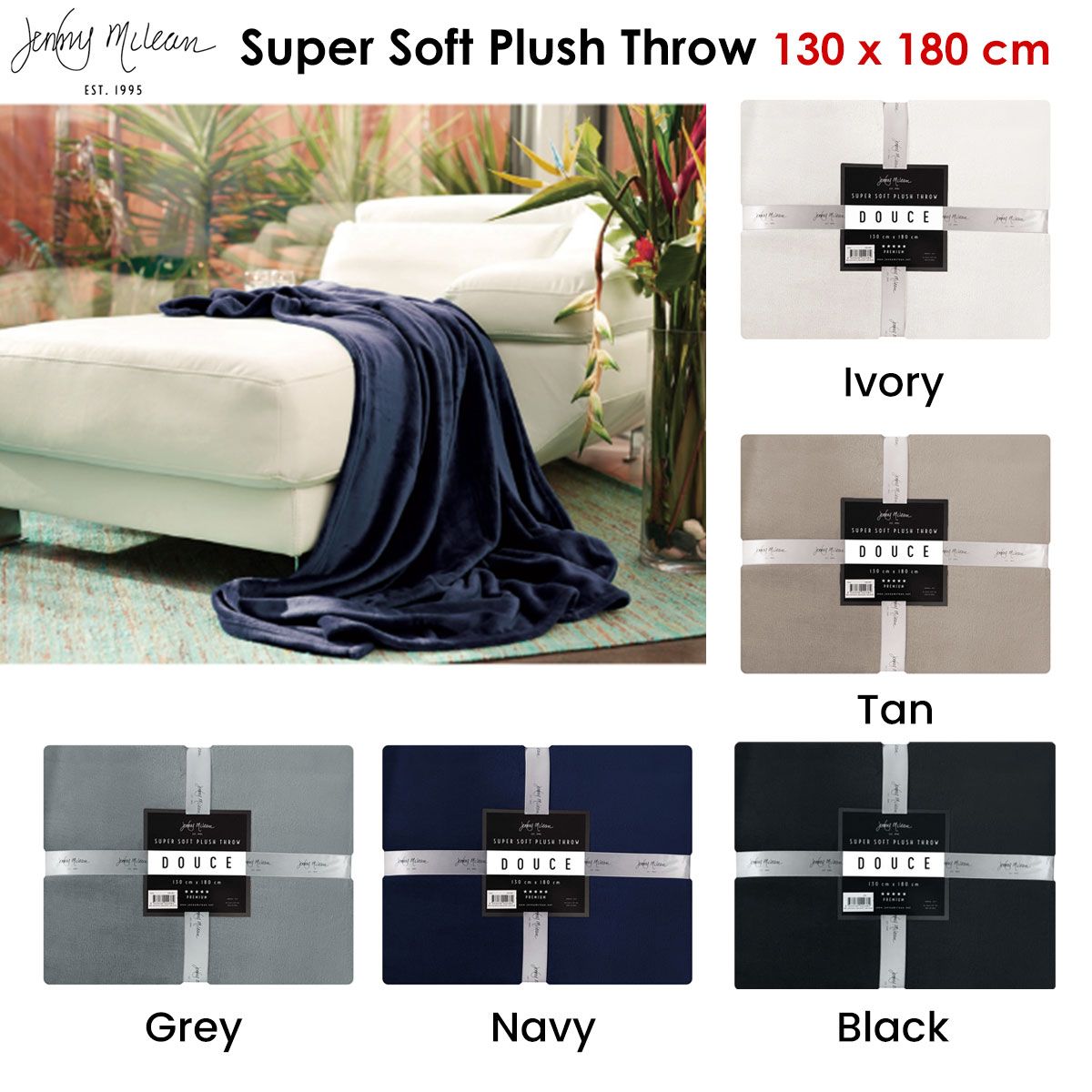 Jenny Mclean 300GSM Douce Super Soft Plush Throw 130 x 180 cm Ivory — image 2