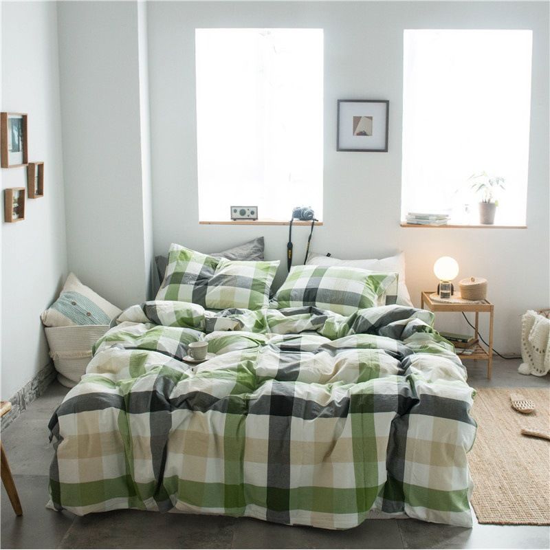 Cotton 4 Piece Set Modern Minimalist White Bed hat kit_1.8m bed-increase quilt cover 220 × 240cm four-piece set
