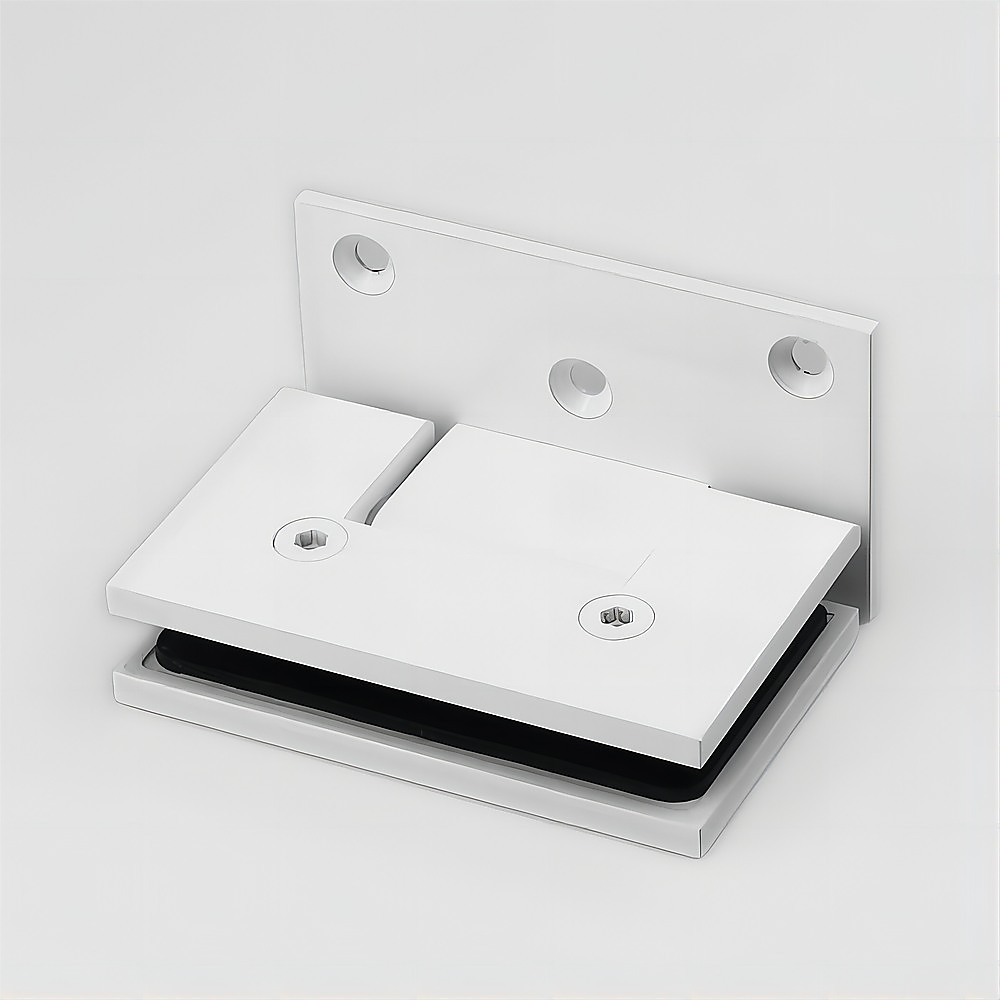 90 Degree Brass Glass Shower Door L-Hinge in White — image 2