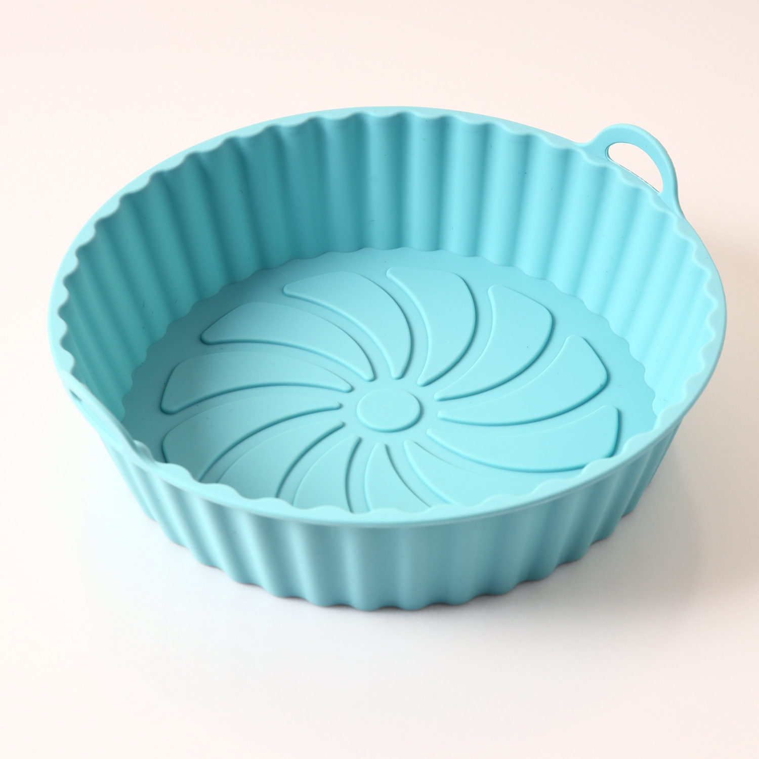 Round Silicone Air Fryer Liner with Handles, Reusable Heat Resistant Non-Stick Cooking Basket for Oven and Air Fryer, Blue