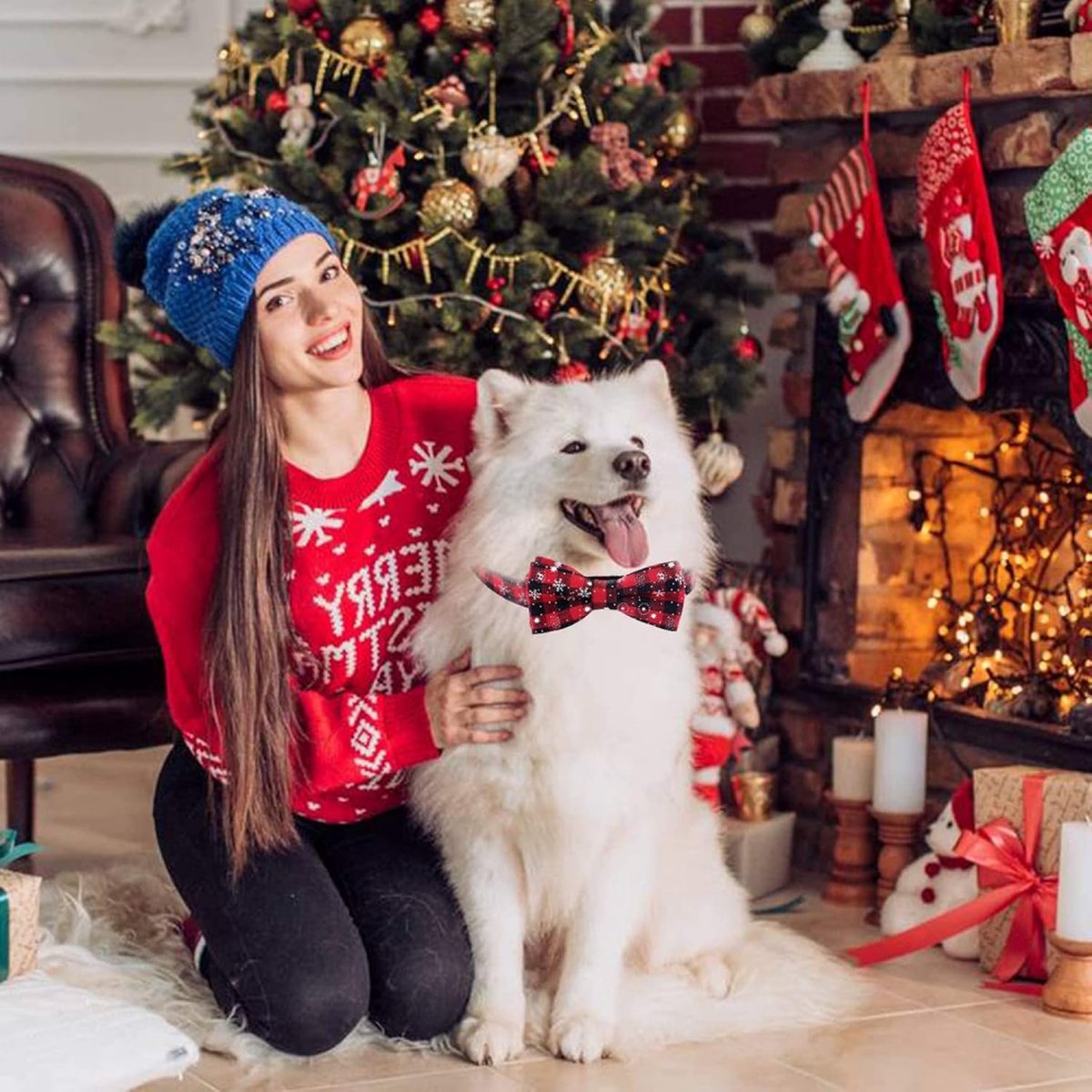 Christmas Dog Bow Tie - Festive Dog Bow Tie - Collar with Bow - Dog Collar - Red - Checkered Bowtie - Adjustable Neckline - Dog Accessories - Dog Clothing — image 4