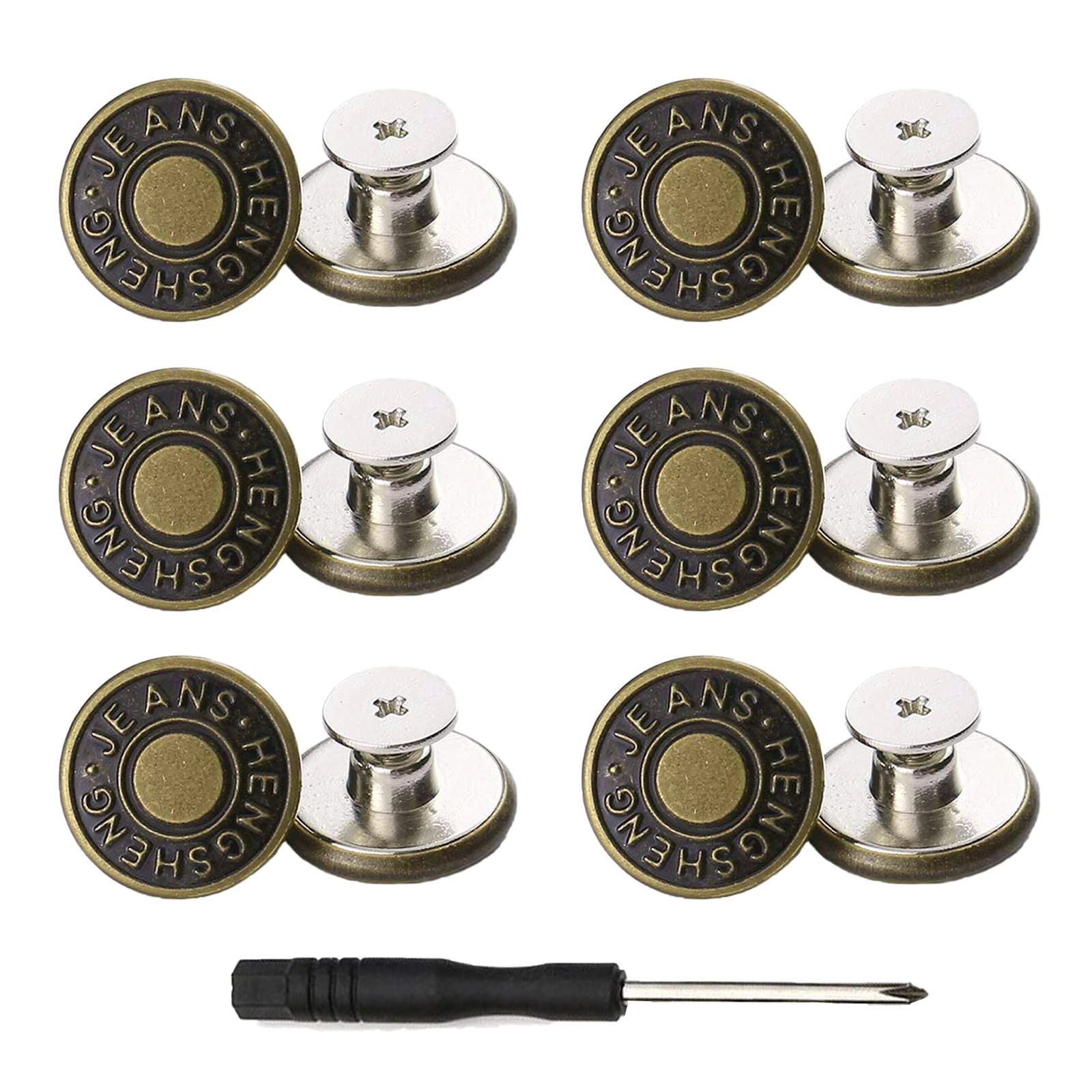 Buttons for Jeans,17 mm no-sew nailess Removable Metal Jeans Buttons Replacement Repair Combo Thread,12 Replacement Buttons