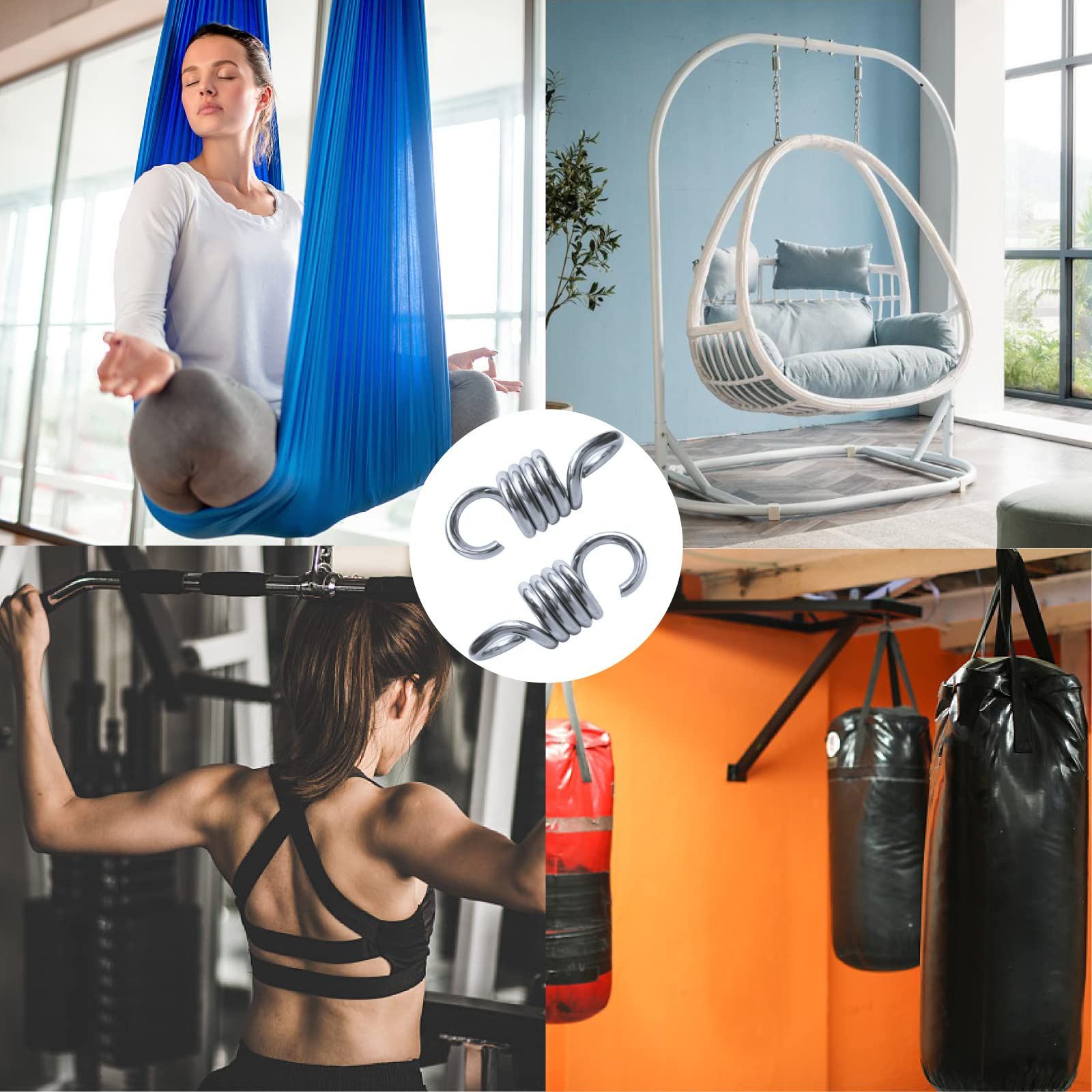 2 pcs Heavy Duty Spring Hammock Chair Spring Porch Swing Springs Hook Suspension Swing Extension Spring for Hammock, Boxing Bag — image 4