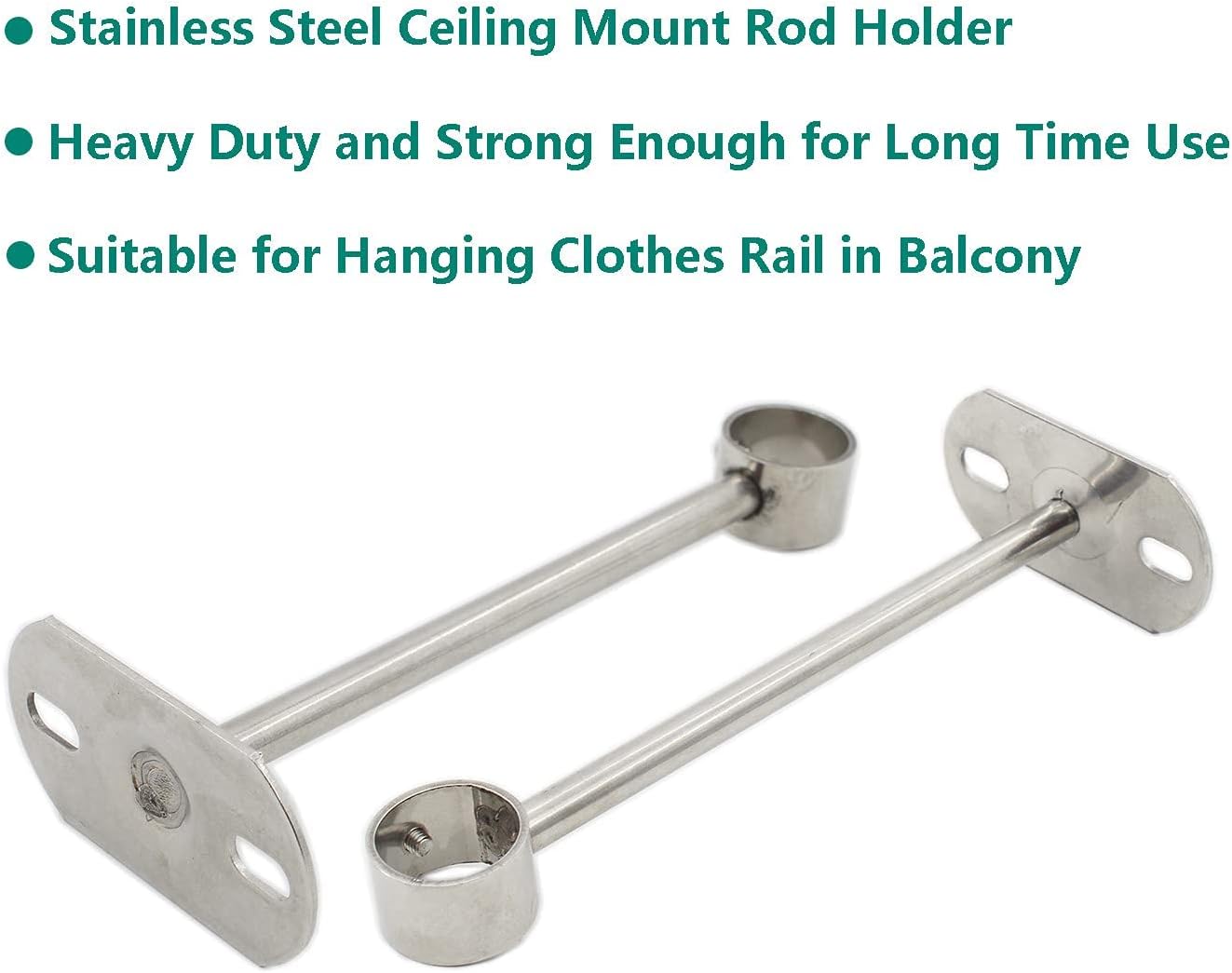 2 Pack Ceiling Mount Bracket, Stainless Steel Wardrobe Pipe Bracket Rod Holder Ceiling Holder, Shower Curtain Closet Wardrobe Rod Lever Support Holder Pipe — image 4