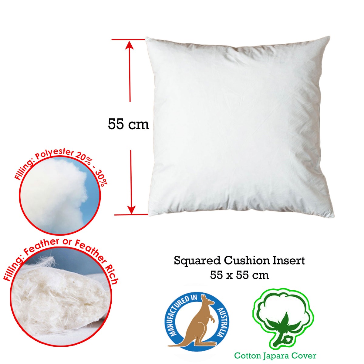 Duck Feather Rich Fill Cushion Inserter Square 55 × 55cm — image 2