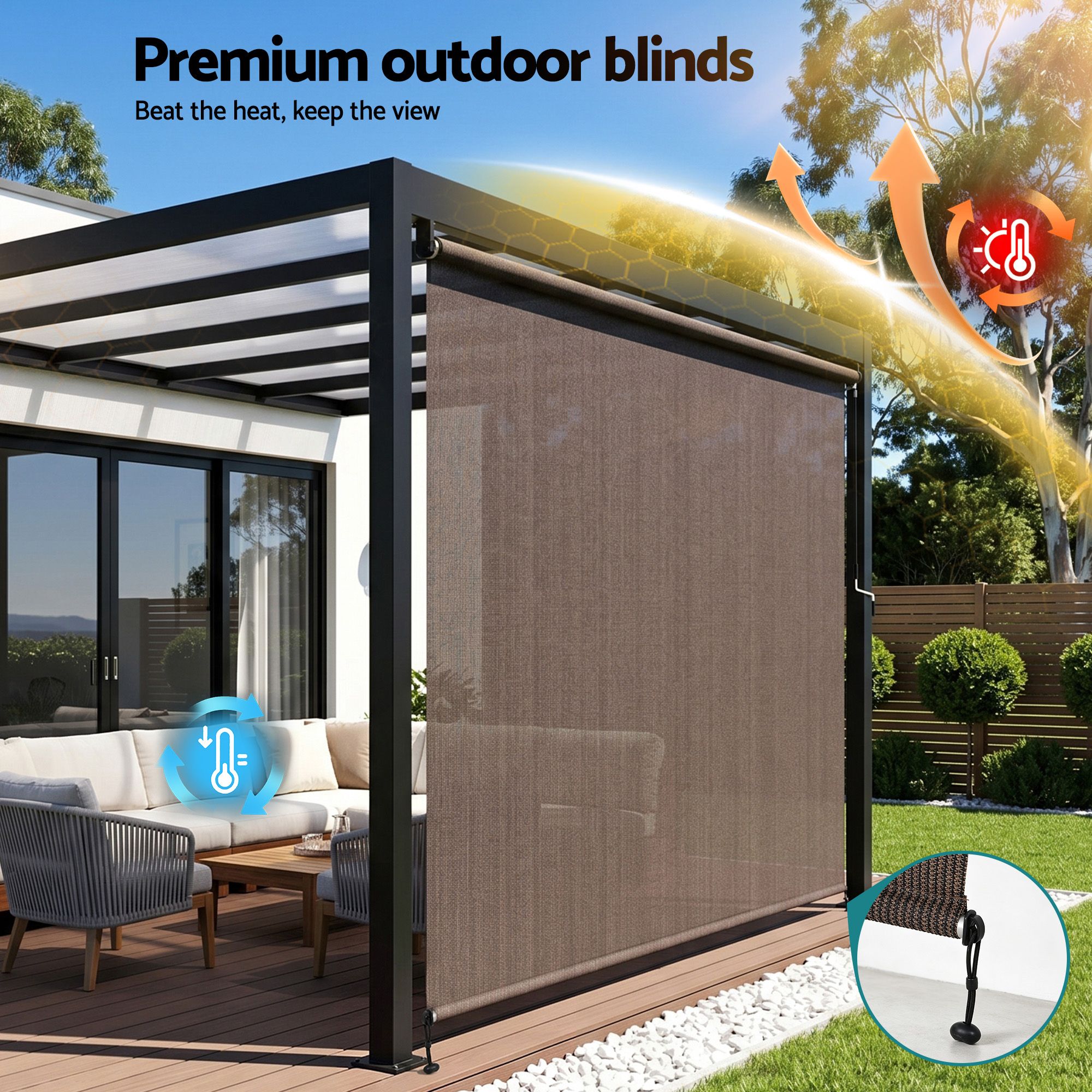 Instahut 3X2.5M Outdoor Blinds Awning Roll Down Retractable Knit Fabric Outdoor Blinds Window Shade Brown — image 5