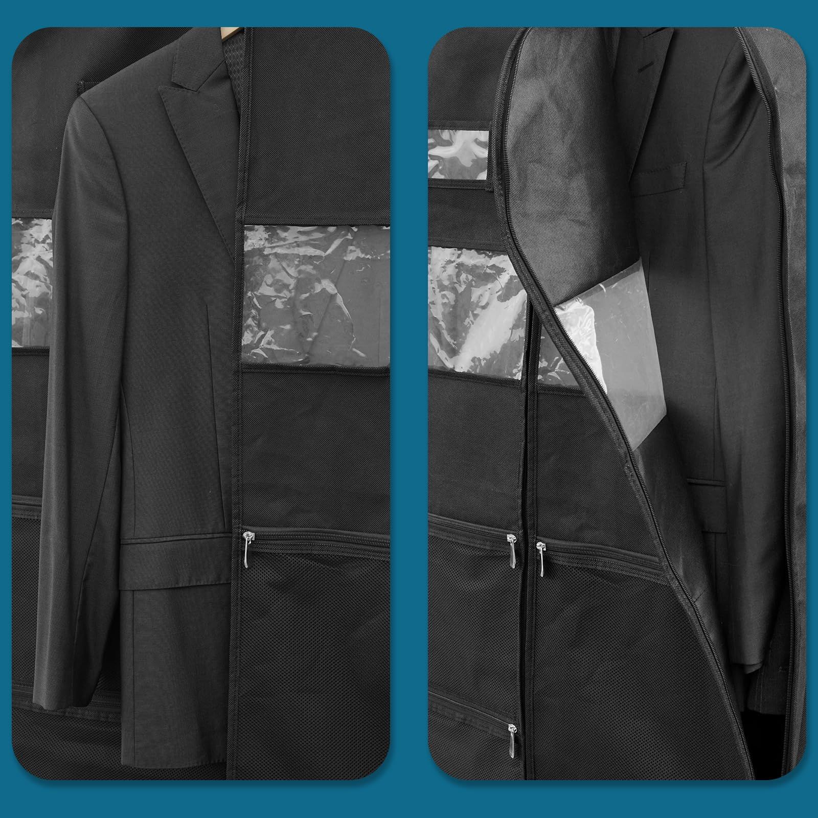 Garment Bags for Travel, 1Pack Heavy Duty 45" Hanging Garment Bags for Men, Double Sides Zipper & 3 Large Mesh Pockets — image 3