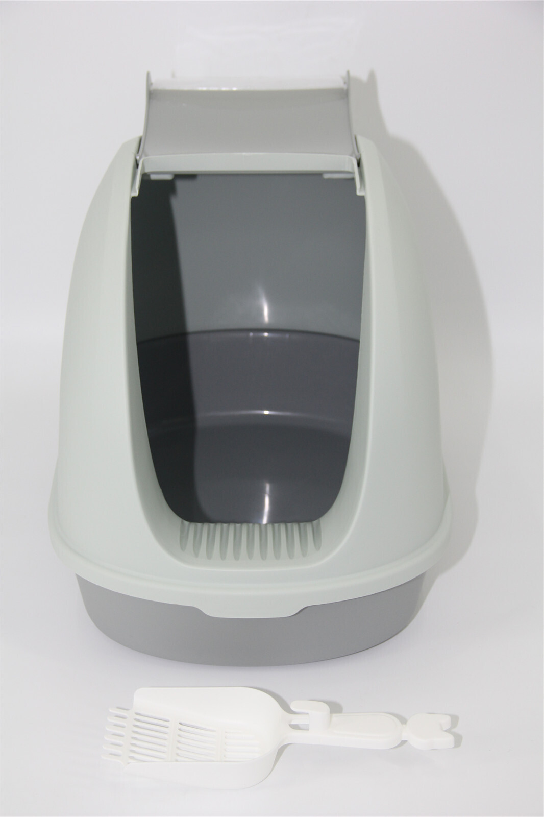 YES4PETS Portable Hooded Cat Toilet Litter Box Tray House with Scoop and Grid Tray Grey — image 3