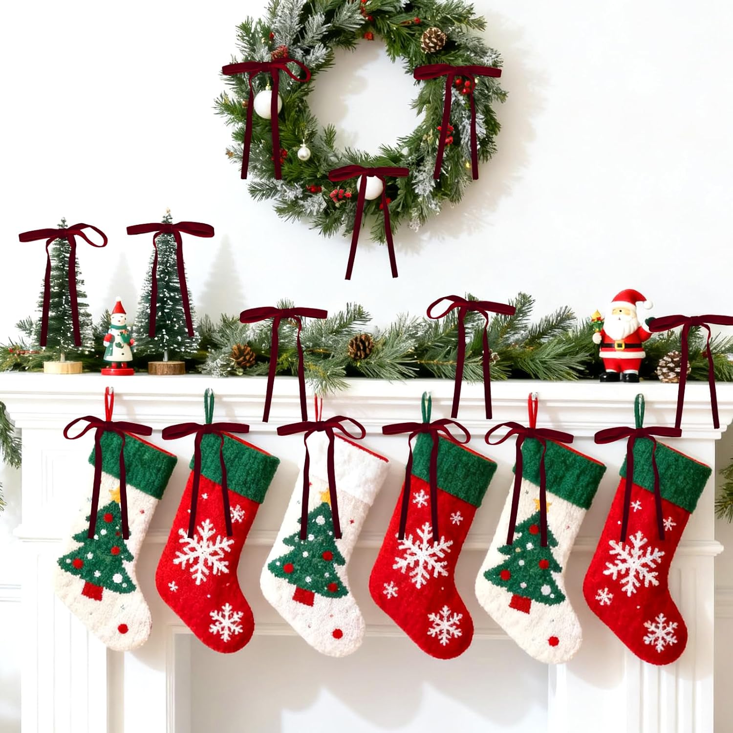 24 Pcs Burgundy Velvet Bows Vintage Rustic Velvet Ribbon Bows Ornaments for Christmas Tree Garland Wreaths Gift Wrapping Holiday Decor Indoor and Outdoor 3/8'' β image 5