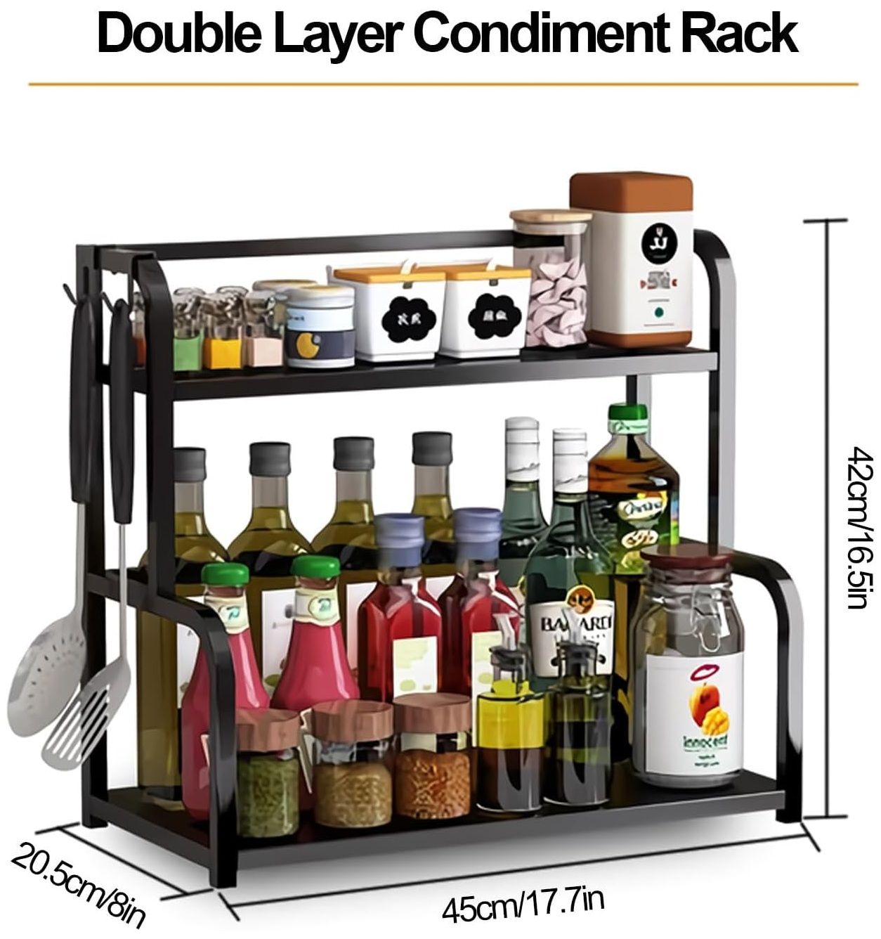 CARLA HOME 2-Tier Wooden Kitchen Countertop Spice Rack for Storage of Condiments, Oils, Jars & Seasoning Bottles — image 2