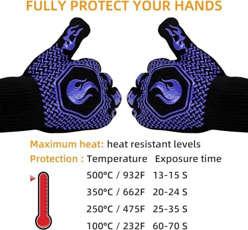 Grill Gloves Heat Resistant High Temp Resistance Fireproof Glove for Grilling Smoking Barbecue Washable Long Oven-2pcs — image 2
