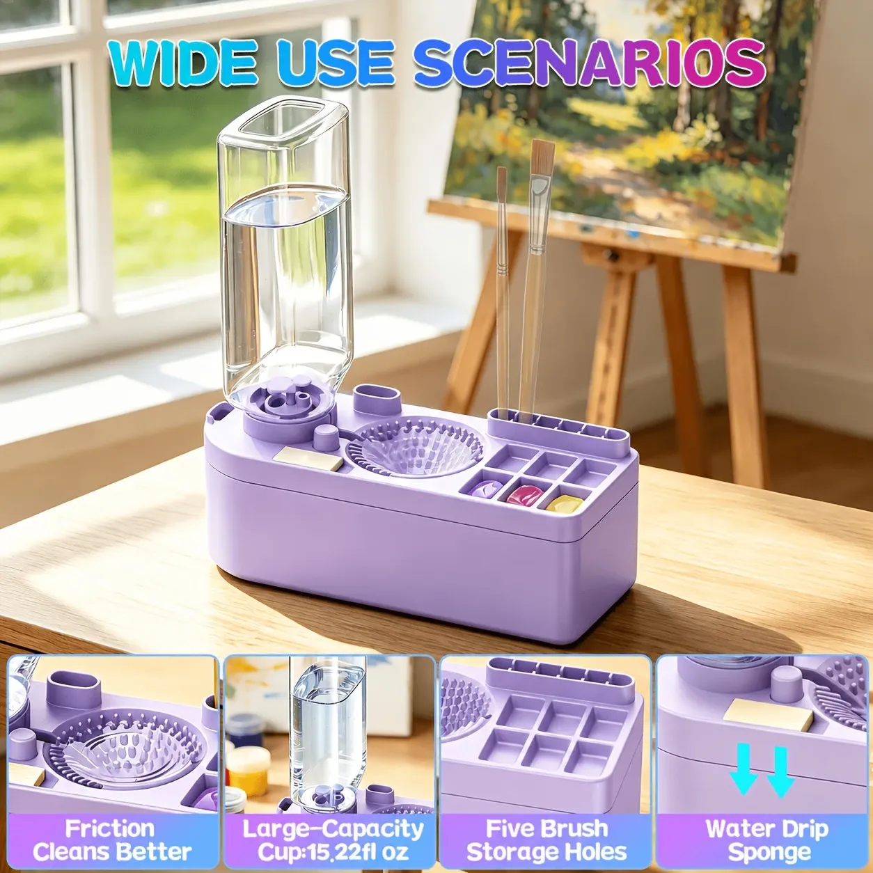 Multi-Functional All-in-One Brush Washer & Storage Box — 450ml Leak-Proof Cleaning Cup + Palette + Brush Slots, Portable & Drop-Resistant. A Must-Have for — image 2