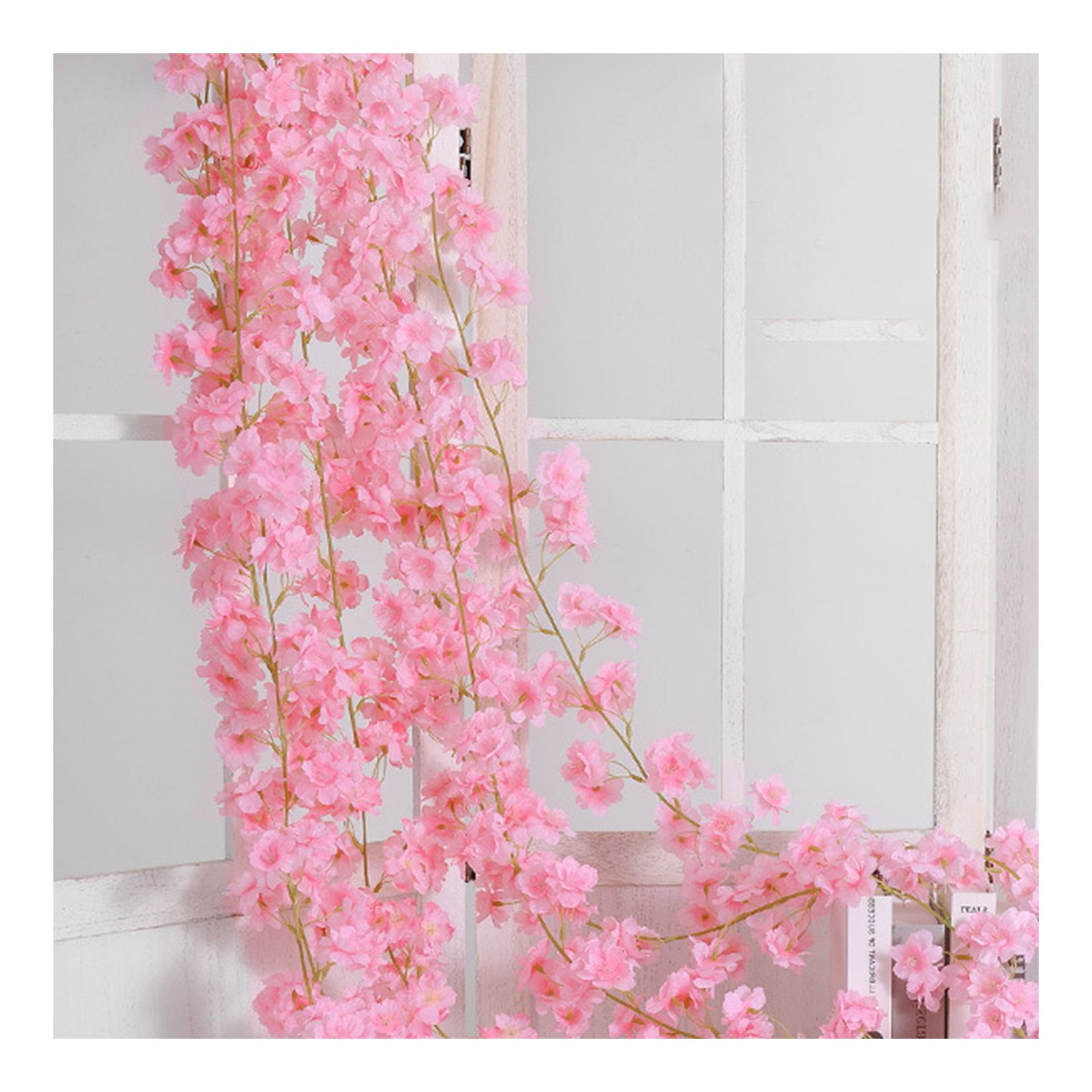 Artificial Flower Rattan Single 1.8m 135pcs Flowers Head Vivid Decorative Silk Plastic Hanging Fake Rattan for Decoration Light Pink — image 4