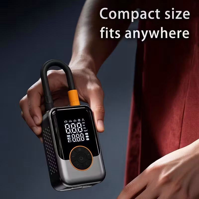 Portable wireless air compressor tire inflation pump - Equipped with digital pressure gauge, emergency LED light, 4x fast cordless design; built-in โ image 2