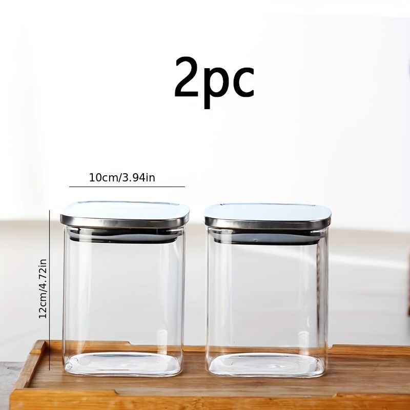 airtight storage jars, coffee bean jars, stainless steel lid, glass jars with lids, square canisters, pantry organisation, kitchen storage Australia - Clear — image 2