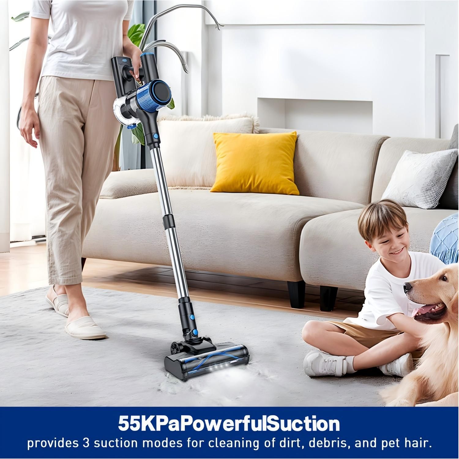 Cordless Vacuum Cleaner, 8 In 1 Powerful Suction Lightweight Vacuum Cleaner For Home, Led Display, 3 Suction Modes, 55Kpa Powerful Suction,45mins — image 2