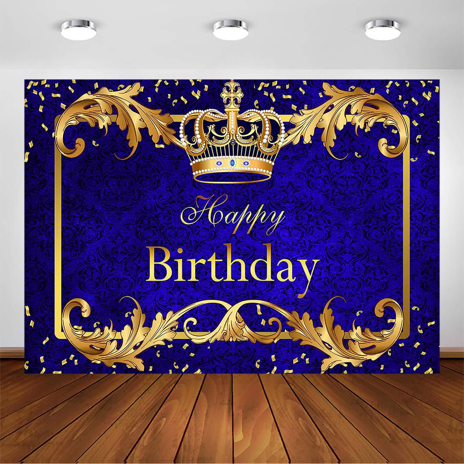 Royal Blue Boy Happy Birthday Photography Background Prince Crown Background Cloth Kids Birthday Party Decoration Vinyl Banner — image 2