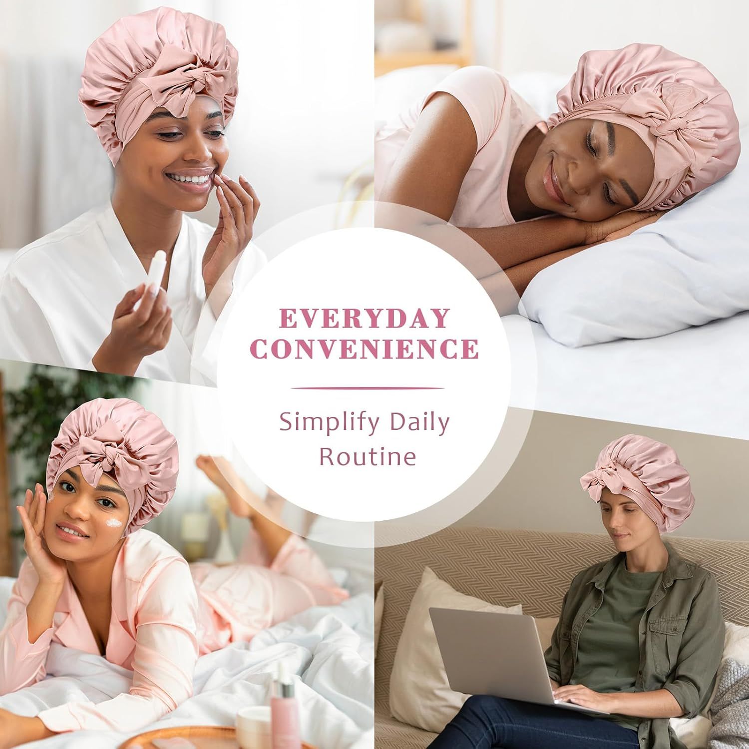 Satin Hair Bonnet with Wide Band Silk Sleeping Bonnets Hair Wrap or Women Girls Night Cap with Tie Band Satin Bonnet (Light Pink) โ image 6