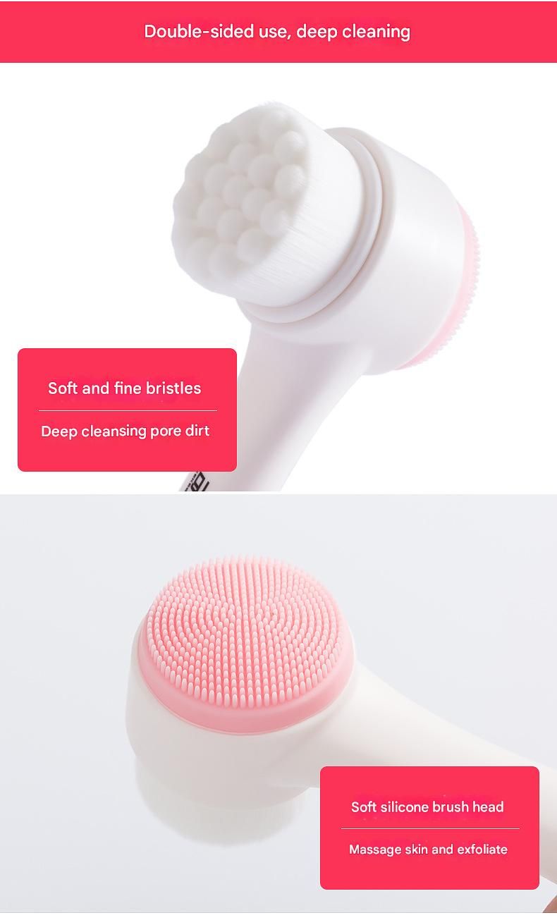 Blue 3D Dual-Sided Facial Cleansing Brush - Silicone and Soft Bristle - Manual Face Scrubber for Deep Pore Cleaning, Exfoliation, and Makeup Removal, Gentle โ image 3