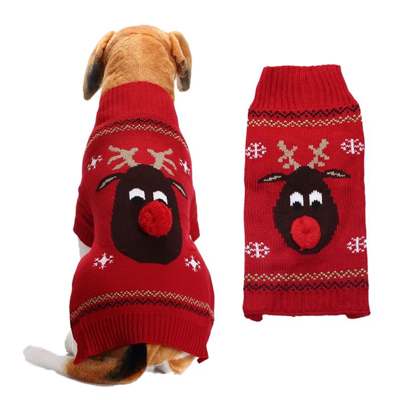 Dog Sweater Acrylic Knit Christmas Red red-nosed Fawn L Size: L; Neck (cm): 32-38; Bust (cm): 44-50; Back length (cm): 31-35; Recommended pet weight (kg): 7.0