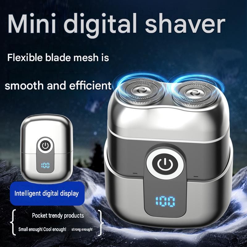 Silver Mini Portable Electric Shaver for Men and two set of spare integral blades - Floating Heads, IPX6 Waterproof Wet & Dry Use, LED Battery Display, Type-C — image 2